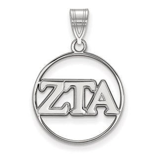 Sterling Silver Rhodium-plated LogoArt Zeta Tau Alpha Sorority Greek Letters Medium Circle Pendant