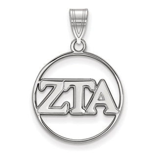 Sterling Silver Rhodium-plated LogoArt Zeta Tau Alpha Sorority Greek Letters Medium Circle Pendant