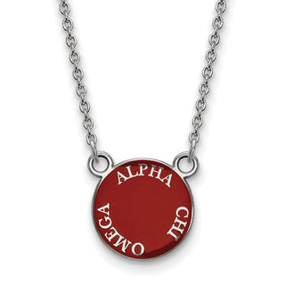 Sterling Silver Rhodium-plated LogoArt Alpha Chi Omega Sorority Text Small Color Enamel Pendant 18 inch Necklace SS012ACO-18