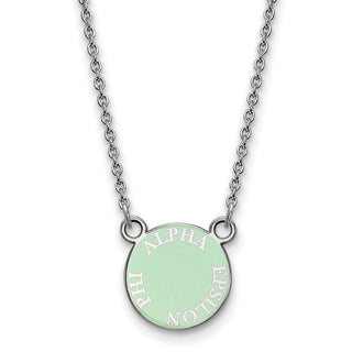 Sterling Silver Rhodium-plated LogoArt Alpha Epsilon Phi Extra Sorority Text Small Color Enamel Pendant 18 inch Necklace SS012AEP-18