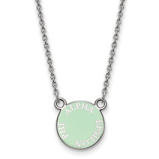 Sterling Silver Rhodium-plated LogoArt Alpha Epsilon Phi Extra Sorority Text Small Color Enamel Pendant 18 inch Necklace SS012AEP-18
