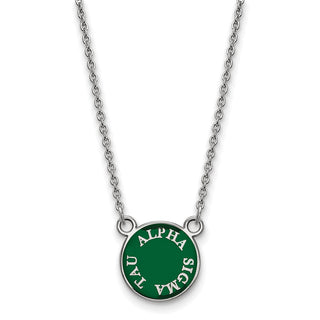 Sterling Silver Rhodium-plated LogoArt Alpha Sigma Tau Extra Sorority Text Small Color Enamel Pendant 18 inch Necklace