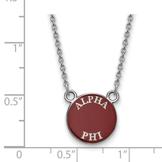 Sterling Silver Rhodium-plated LogoArt Alpha Phi Sorority Text Small Color Enamel Pendant 18 inch Necklace SS012APH-18