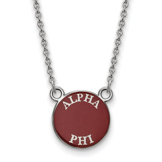 Sterling Silver Rhodium-plated LogoArt Alpha Phi Sorority Text Small Color Enamel Pendant 18 inch Necklace SS012APH-18