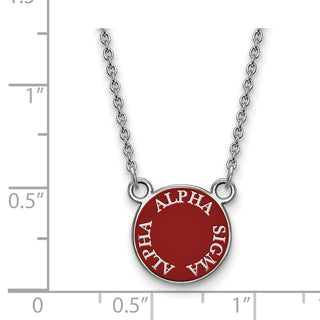 Sterling Silver Rhodium-plated LogoArt Alpha Sigma Alpha Sorority Text Small Color Enamel Pendant 18 inch Necklace SS012ASI-18