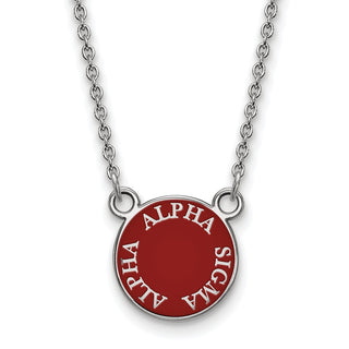Sterling Silver Rhodium-plated LogoArt Alpha Sigma Alpha Sorority Text Small Color Enamel Pendant 18 inch Necklace SS012ASI-18