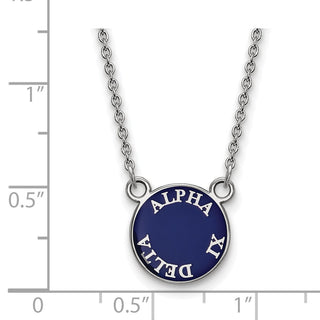 Sterling Silver Rhodium-plated LogoArt Alpha Xi Delta Sorority Text Small Color Enamel Pendant 18 inch Necklace SS012AXD-18