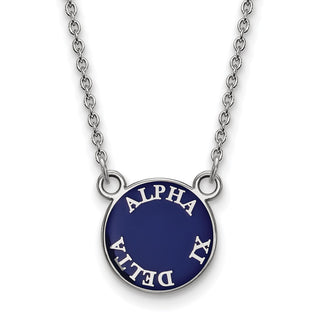 Sterling Silver Rhodium-plated LogoArt Alpha Xi Delta Sorority Text Small Color Enamel Pendant 18 inch Necklace SS012AXD-18