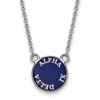 Sterling Silver Rhodium-plated LogoArt Alpha Xi Delta Sorority Text Small Color Enamel Pendant 18 inch Necklace SS012AXD-18
