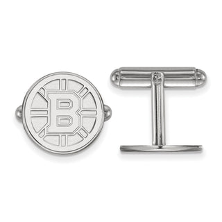 Sterling Silver Rhodium-plated NHL LogoArt Boston Bruins Cuff Links