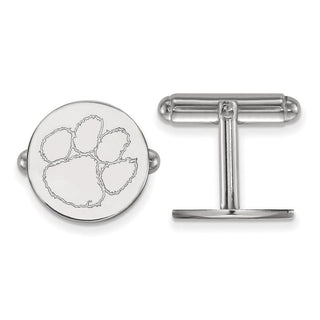 Sterling Silver Rhodium-plated LogoArt Clemson University Tiger Paw Cuff Links