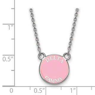 Sterling Silver Rhodium-plated LogoArt Delta Gamma Sorority Text Small Color Enamel Pendant 18 inch Necklace SS012DG-18
