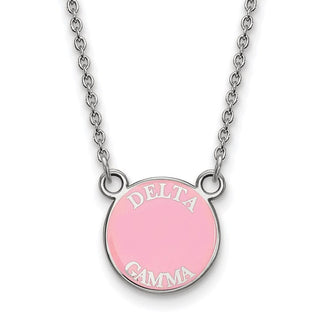 Sterling Silver Rhodium-plated LogoArt Delta Gamma Sorority Text Small Color Enamel Pendant 18 inch Necklace SS012DG-18