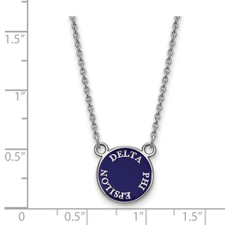 Sterling Silver Rhodium-plated LogoArt Delta Phi Epsilon Sorority Text Small Color Enamel Pendant 18 inch Necklace SS012DPH-18