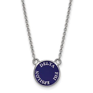 Sterling Silver Rhodium-plated LogoArt Delta Phi Epsilon Sorority Text Small Color Enamel Pendant 18 inch Necklace SS012DPH-18