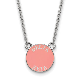 Sterling Silver Rhodium-plated LogoArt Delta Zeta Sorority Text Small Color Enamel Pendant 18 inch Necklace SS012DZ-18