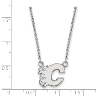14k White Gold NHL LogoArt Calgary Flames Letter C Small Pendant 18 inch Necklace