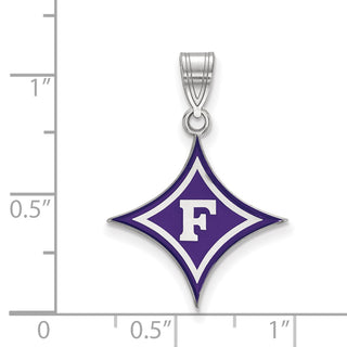 Sterling Silver Rhodium-plated LogoArt Furman University Large Enameled Pendant