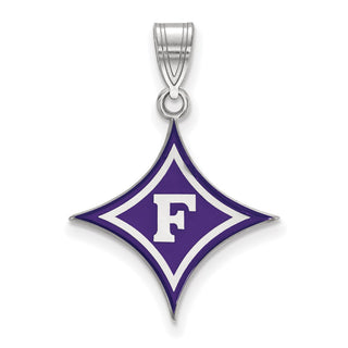 Sterling Silver Rhodium-plated LogoArt Furman University Large Enameled Pendant
