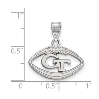 Sterling Silver Rhodium-plated LogoArt Georgia Institute of Technology G-T Football Pendant