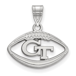 Sterling Silver Rhodium-plated LogoArt Georgia Institute of Technology G-T Football Pendant