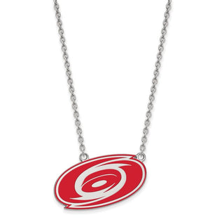 Sterling Silver Rhodium-plated NHL LogoArt Carolina Hurricanes Large Enameled Pendant 18 inch Necklace