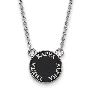 Sterling Silver Rhodium-plated LogoArt Kappa Alpha Theta Sorority Text Small Color Enamel Pendant 18 inch Necklace SS012KAT-18