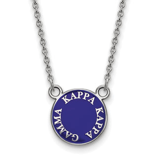 Sterling Silver Rhodium-plated LogoArt Kappa Kappa Gamma Sorority Text Small Color Enamel Pendant 18 inch Necklace SS012KKG-18