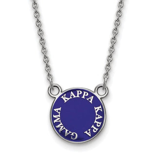 Sterling Silver Rhodium-plated LogoArt Kappa Kappa Gamma Sorority Text Small Color Enamel Pendant 18 inch Necklace SS012KKG-18