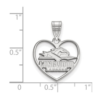 Sterling Silver Rhodium-plated LogoArt Longwood University Lancers Heart Pendant