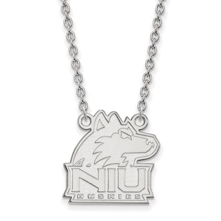 10k White Gold LogoArt Northern Illinois University N-I-U Huskies Medium Pendant 18 inch Necklace