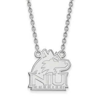 Sterling Silver Rhodium-plated LogoArt Northern Illinois University N-I-U Huskies Medium Pendant 18 inch Necklace