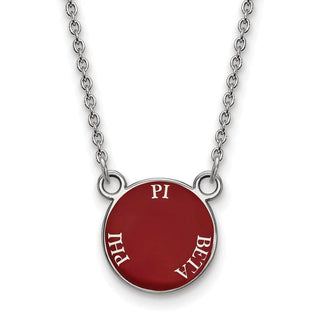 Sterling Silver Rhodium-plated LogoArt Pi Beta Phi Sorority Text Small Color Enamel Pendant 18 inch Necklace SS012PBP-18