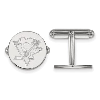 Sterling Silver Rhodium-plated NHL LogoArt Pittsburgh Penguins Cuff Links