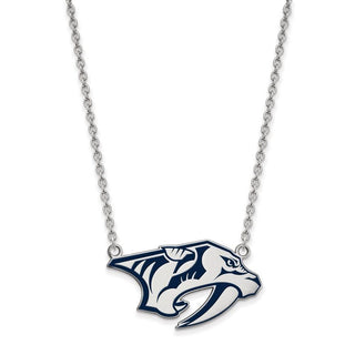 Sterling Silver Rhodium-plated NHL LogoArt Nashville Predators Large Enameled Pendant 18 inch Necklace