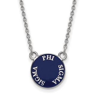 Sterling Silver Rhodium-plated LogoArt Phi Sigma Sigma Sorority Text Small Color Enamel Pendant 18 inch Necklace SS012PSS-18