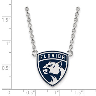 Sterling Silver Rhodium-plated NHL LogoArt Florida Panthers Large Enameled Pendant 18 inch Necklace