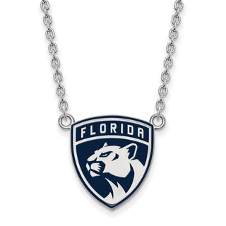 Sterling Silver Rhodium-plated NHL LogoArt Florida Panthers Large Enameled Pendant 18 inch Necklace