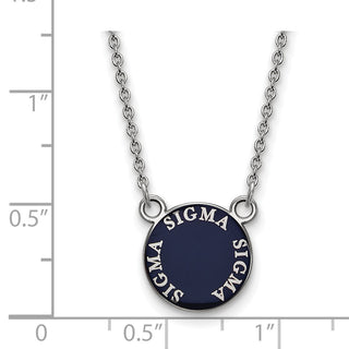 Sterling Silver Rhodium-plated LogoArt Sigma Sigma Sigma Sorority Text Small Color Enamel Pendant 18 inch Necklace SS012SSS-18