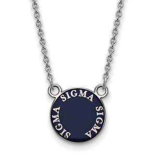 Sterling Silver Rhodium-plated LogoArt Sigma Sigma Sigma Sorority Text Small Color Enamel Pendant 18 inch Necklace SS012SSS-18