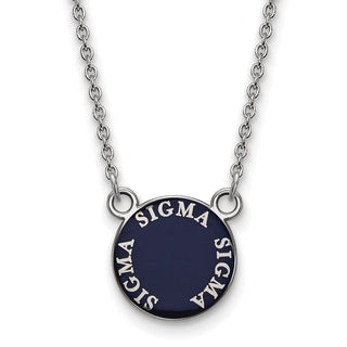 Sterling Silver Rhodium-plated LogoArt Sigma Sigma Sigma Sorority Text Small Color Enamel Pendant 18 inch Necklace SS012SSS-18