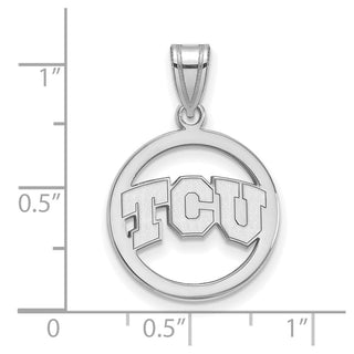 Sterling Silver Rhodium-plated LogoArt Texas Christian University T-C-U Med Circle Pendant