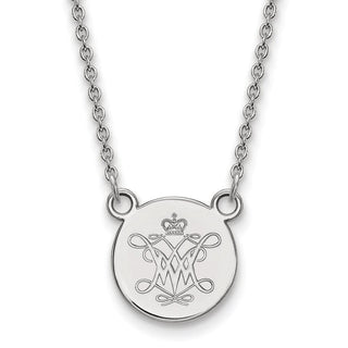 Sterling Silver Rhodium-plated LogoArt College of William and Mary Small Disc Pendant 18 inch Necklace