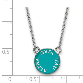 Sterling Silver Rhodium-plated LogoArt Zeta Tau Alpha Sorority Text Small Color Enamel Pendant 18 inch Necklace SS012ZTA-18
