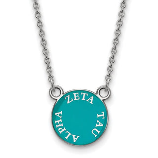 Sterling Silver Rhodium-plated LogoArt Zeta Tau Alpha Sorority Text Small Color Enamel Pendant 18 inch Necklace SS012ZTA-18