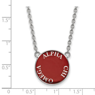 Sterling Silver Rhodium-plated LogoArt Alpha Chi Omega Sorority Text Large Color Enamel Pendant 18 inch Necklace SS013ACO-18