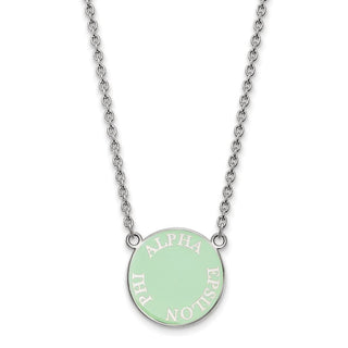 Sterling Silver Rhodium-plated LogoArt Alpha Epsilon Phi Sorority Text Small Color Enamel Pendant 18 inch Necklace SS013AEP-18