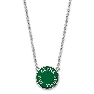 Sterling Silver Rhodium-plated LogoArt Alpha Sigma Tau Sorority Text Large Color Enamel Pendant 18 inch Necklace SS013ALS-18