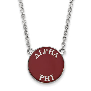 Sterling Silver Rhodium-plated LogoArt Alpha Phi Sorority Text Large Color Enamel Pendant 18 inch Necklace SS013APH-18