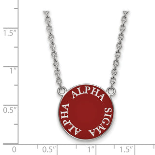Sterling Silver Rhodium-plated LogoArt Alpha Sigma Alpha Sorority Text Large Color Enamel Pendant 18 inch Necklace SS013ASI-18
